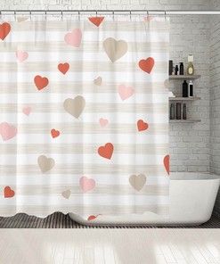 Heart Printed Waterproof Shower Curtain For Valentine'S Day Bath