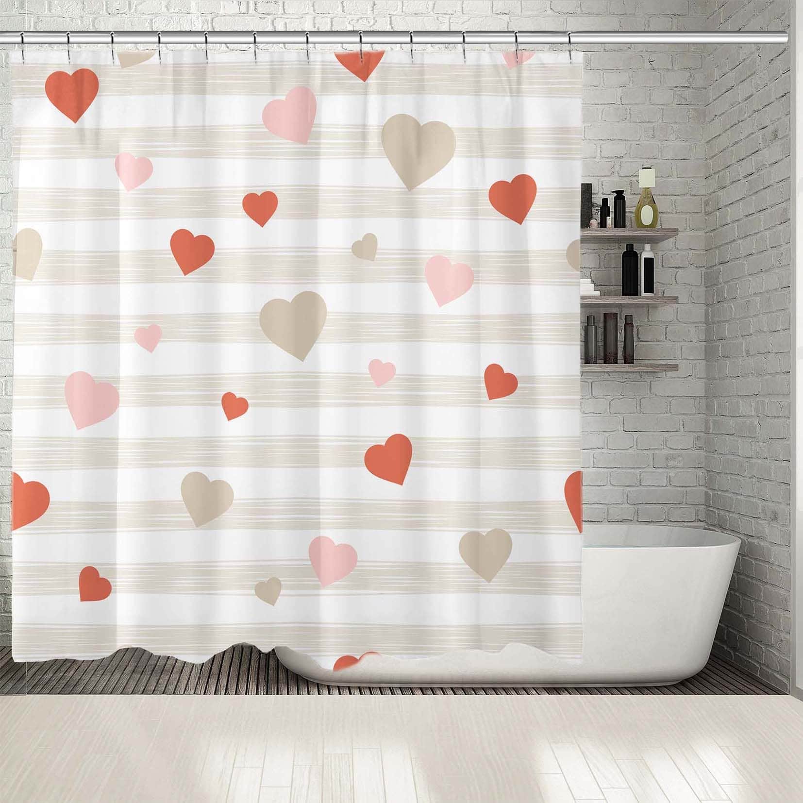 Heart Printed Waterproof Shower Curtain For Valentine'S Day Bath
