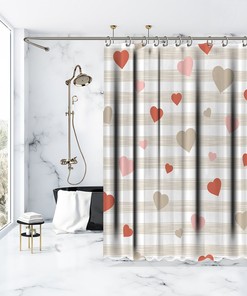 Heart Printed Waterproof Shower Curtain For Valentine'S Day Bath