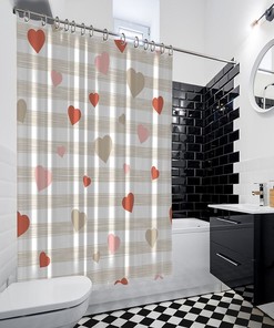 Heart Printed Waterproof Shower Curtain For Valentine'S Day Bath