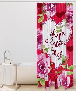 Heart Rose Flower Print Fabric Shower Curtain for Heartfelt Bathroom Decor