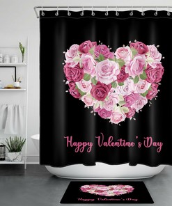 Heart Rose Flower Shower Curtain For Valentine'S Day Bathroom Decor