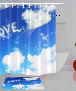Heart Shape Cloud Blue Sky Shower Curtain for Bathroom Decor on Valentine's Day