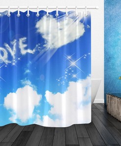 Heart Shape Cloud Blue Sky Shower Curtain for Bathroom Decor on Valentine's Day