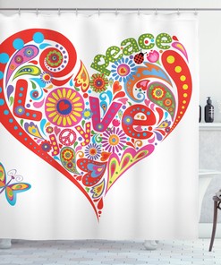 Heart Shape Colorful Flowers Shower Curtain For Happy Spring Days