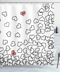 Heart Shape Wedding Print Shower Curtain For Bathroom