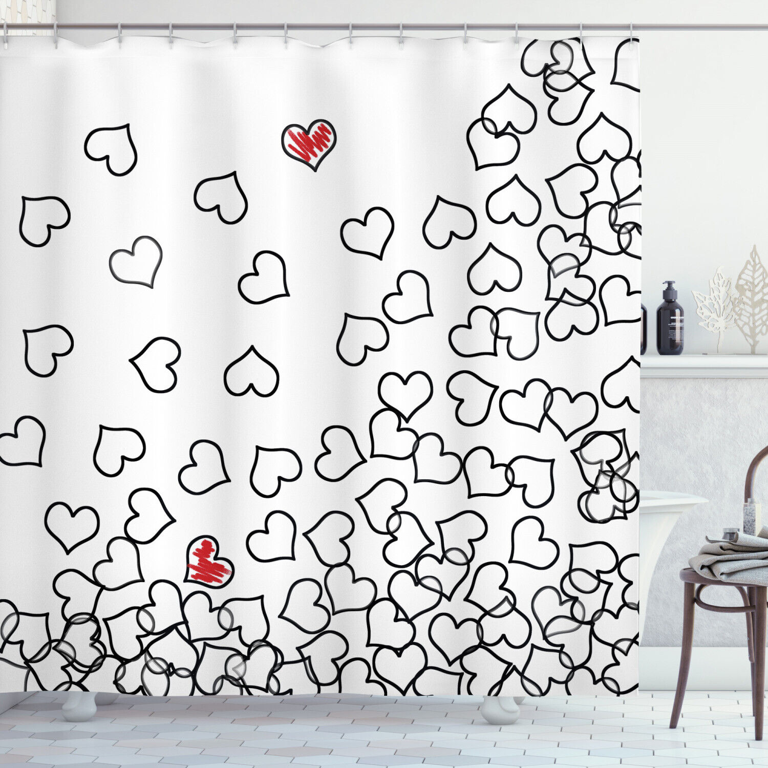 Heart Shape Wedding Print Shower Curtain For Bathroom