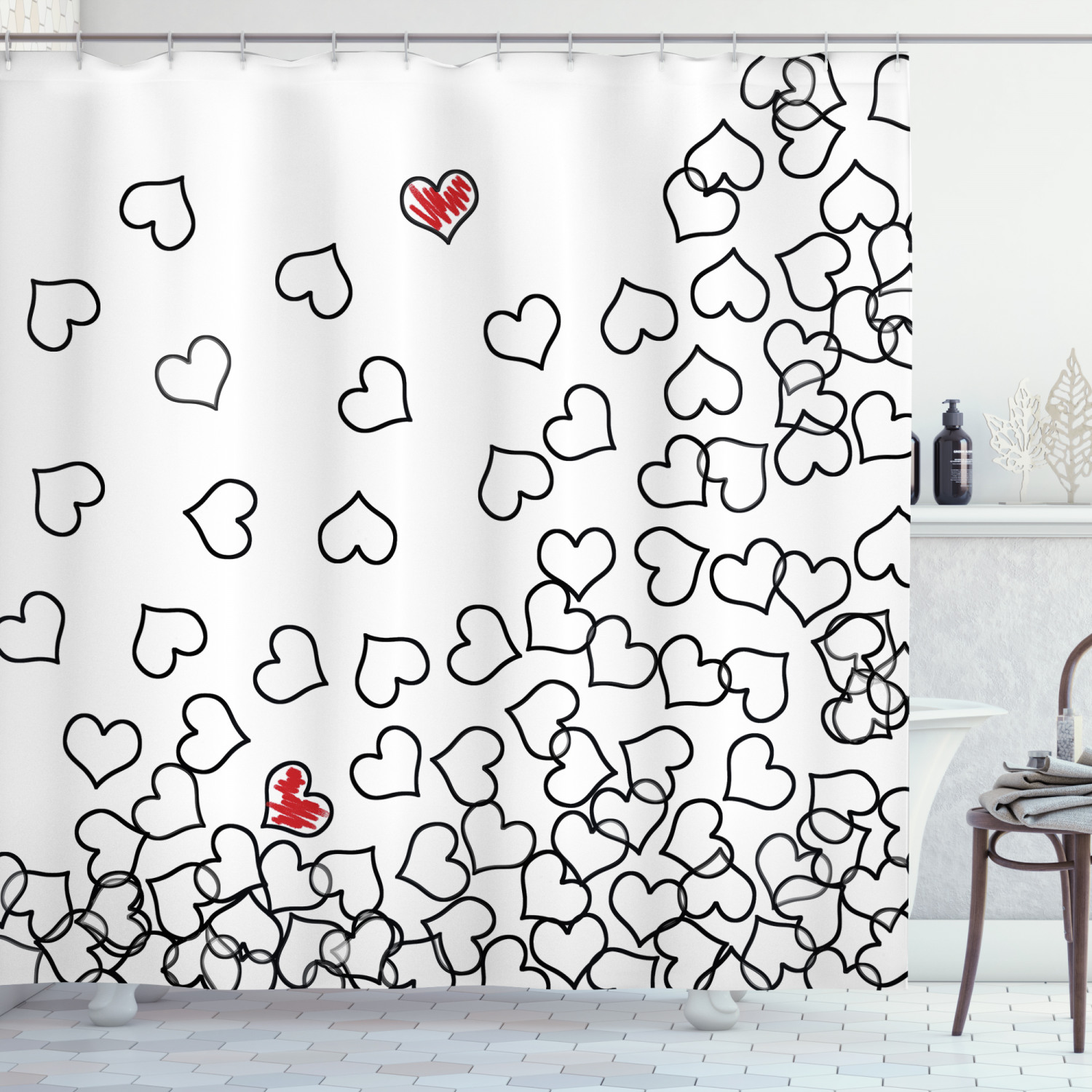 Heart Shape Wedding Print Shower Curtain For Bathroom - Image 3