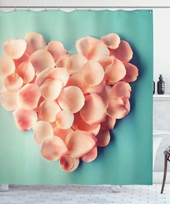 Heart Shaped Floral Petals Valentines Mothers And Wedding Day Coral Shower Curtain - Cloth Fabric Bathroom Decors