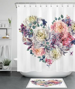 Heart Shaped Flowers Valentine'S Day Shower Curtain For Romantic Bath