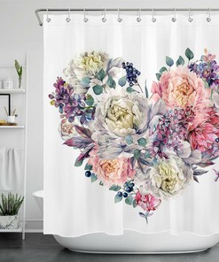 Heart Shaped Flowers Valentine'S Day Shower Curtain For Romantic Bath