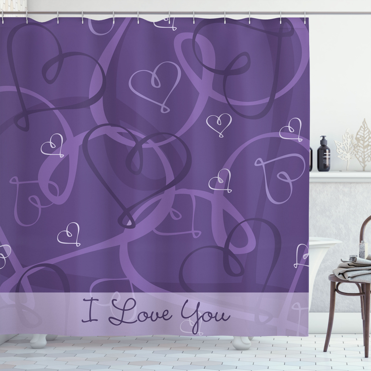 Heart Shower Curtain Large Full Size With Decorative Love Pattern