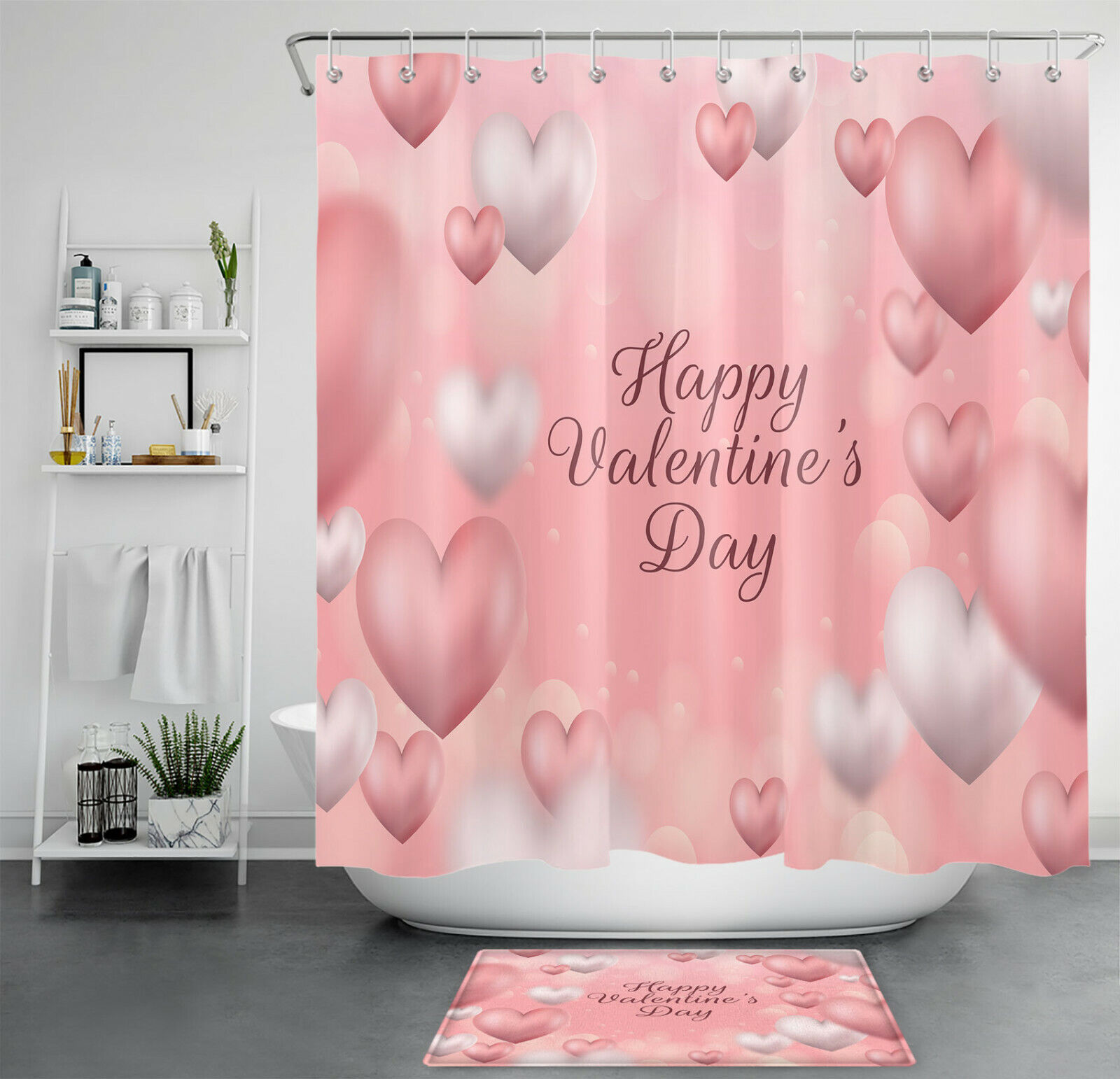 Heart Shower Curtain Romantic Love Bathroom Accessories on Valentine's Day