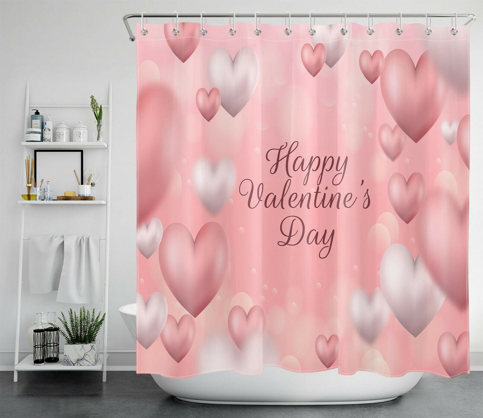 Heart Shower Curtain Romantic Love Bathroom Accessories on Valentine's Day
