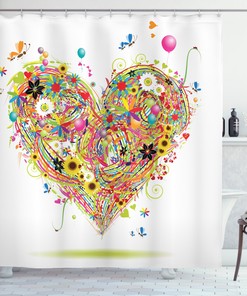 Heart Shower Curtain With Watercolor Love Symbol Print For Your Bathroom