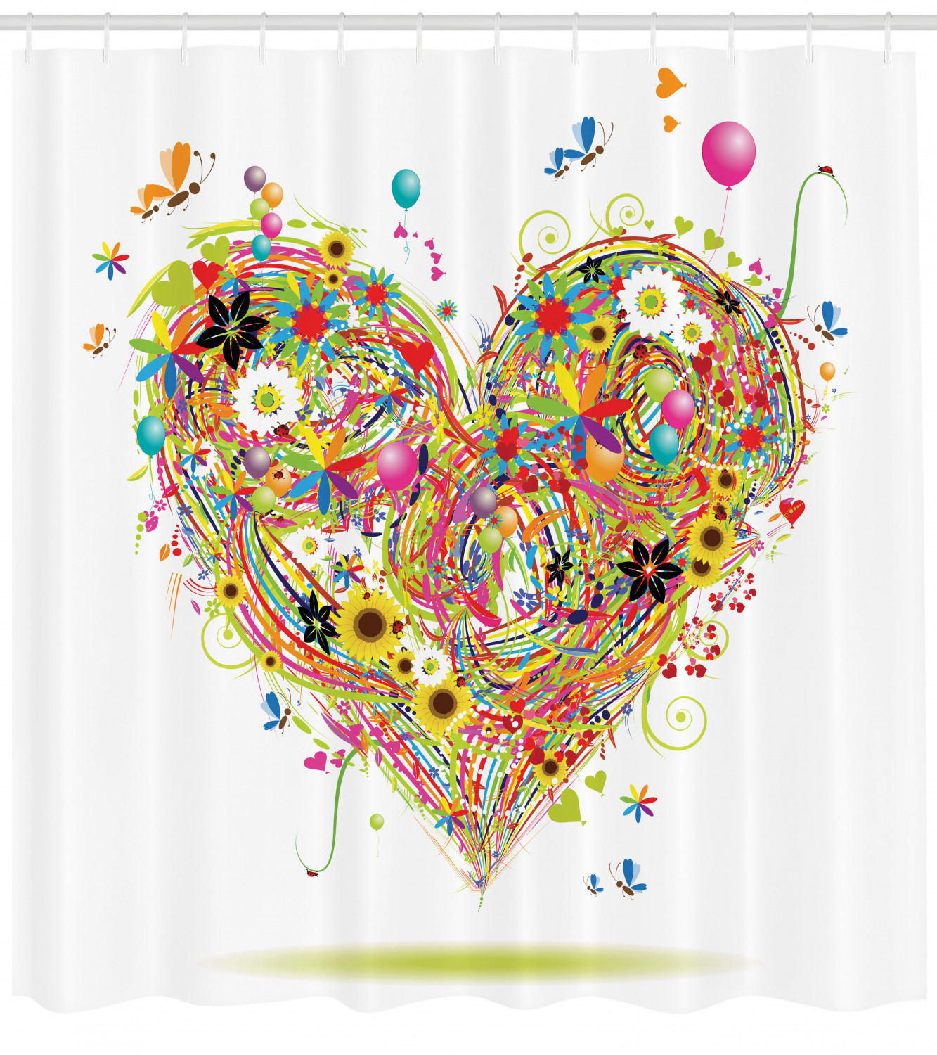 Heart Shower Curtain With Watercolor Love Symbol Print For Your Bathroom