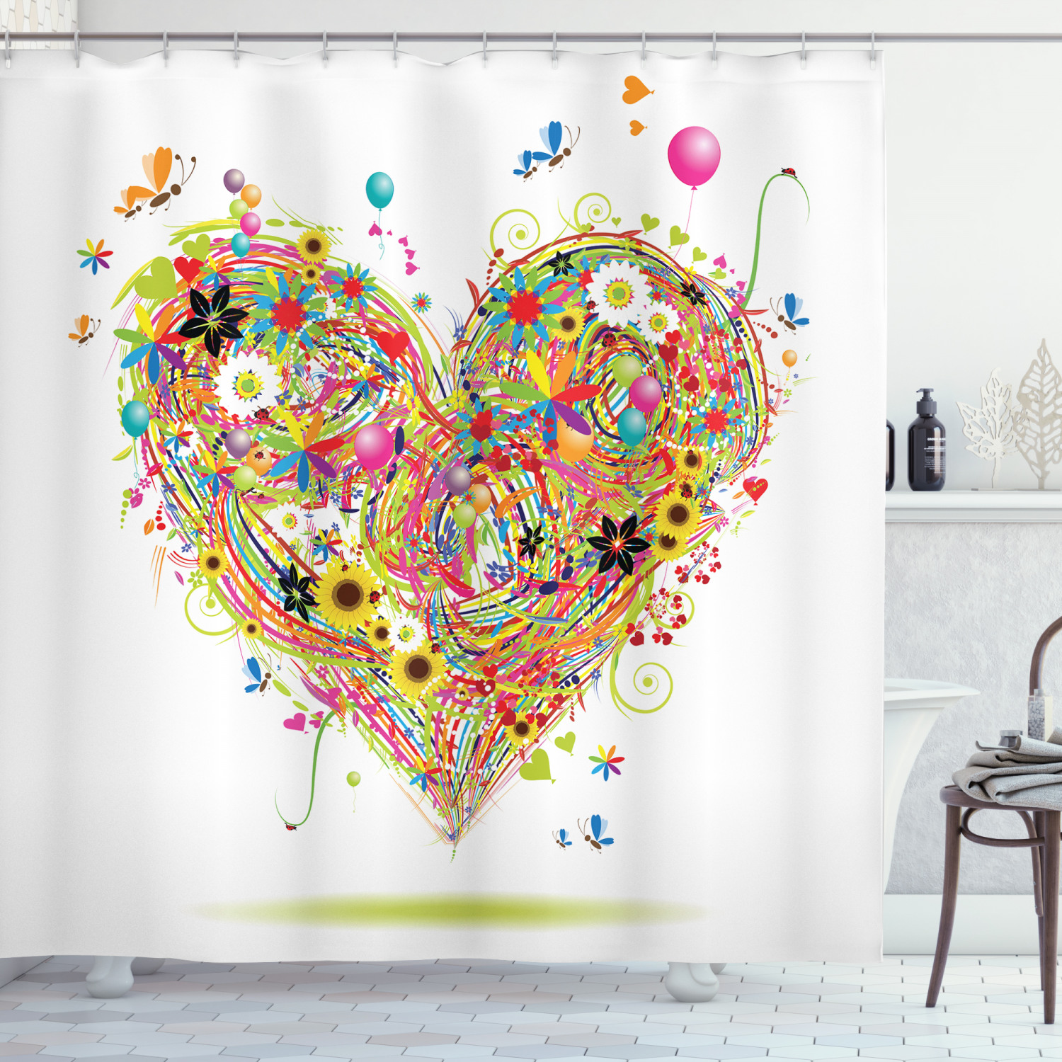 Heart Shower Curtain With Watercolor Love Symbol Print For Your Bathroom