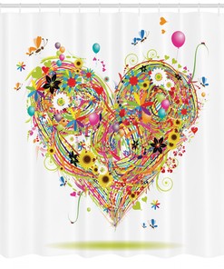 Heart Shower Curtain With Watercolor Love Symbol Print For Your Bathroom