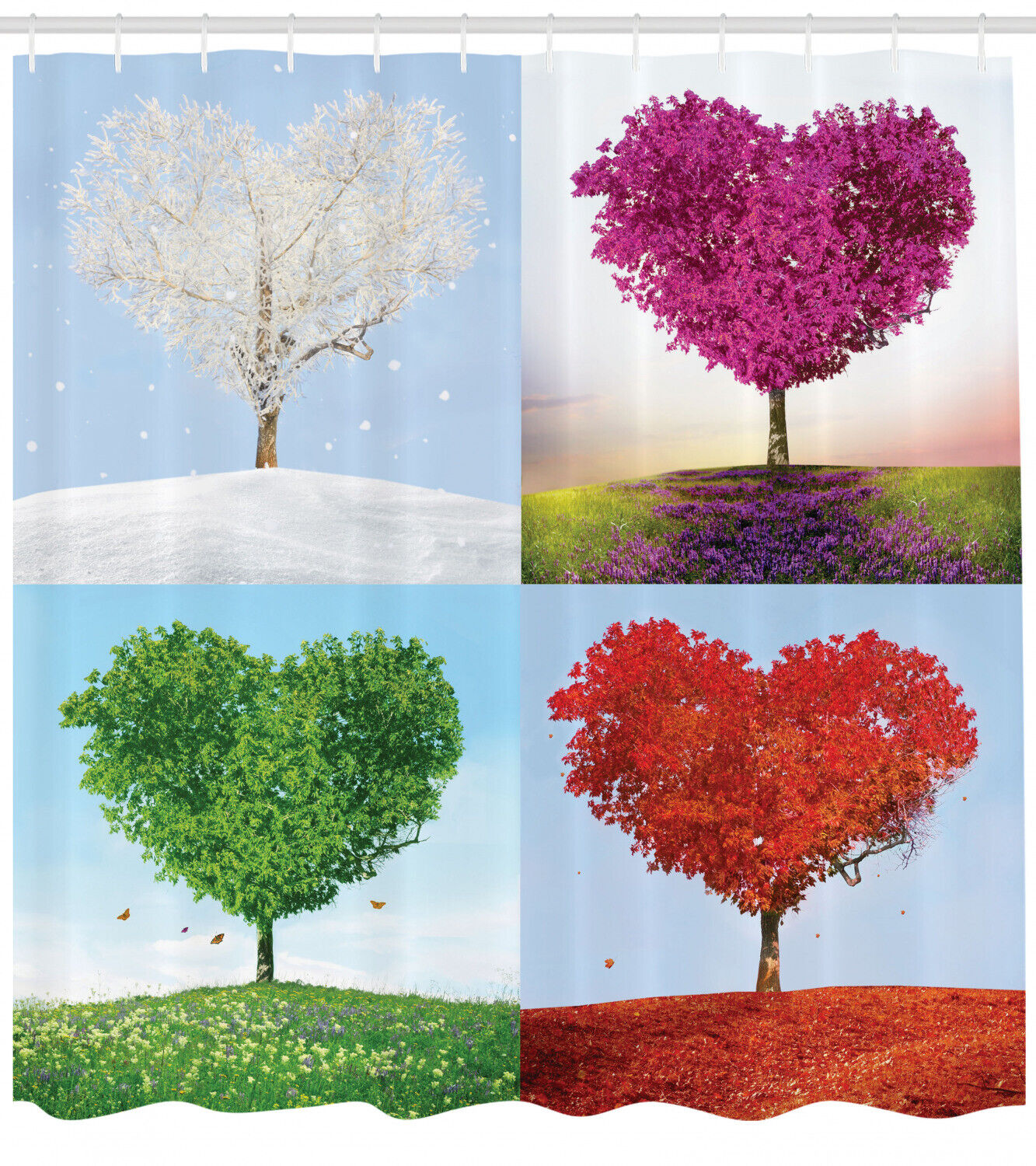 Heart Trees Pattern Print Shower Curtain for a Romantic and Natural Bathroom Decor