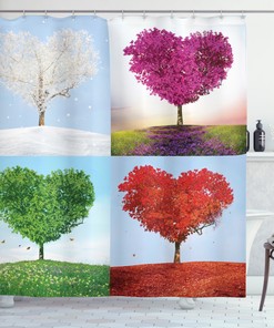 Heart Trees Pattern Print Shower Curtain for a Romantic and Natural Bathroom Decor