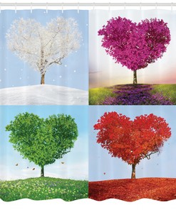 Heart Trees Pattern Print Shower Curtain for a Romantic and Natural Bathroom Decor