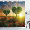 Heart Trees Poppies Shower Curtain | Valentine's Day Bathroom Decor