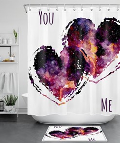 Heart-Shaped Floral Shower Curtain With Quotes