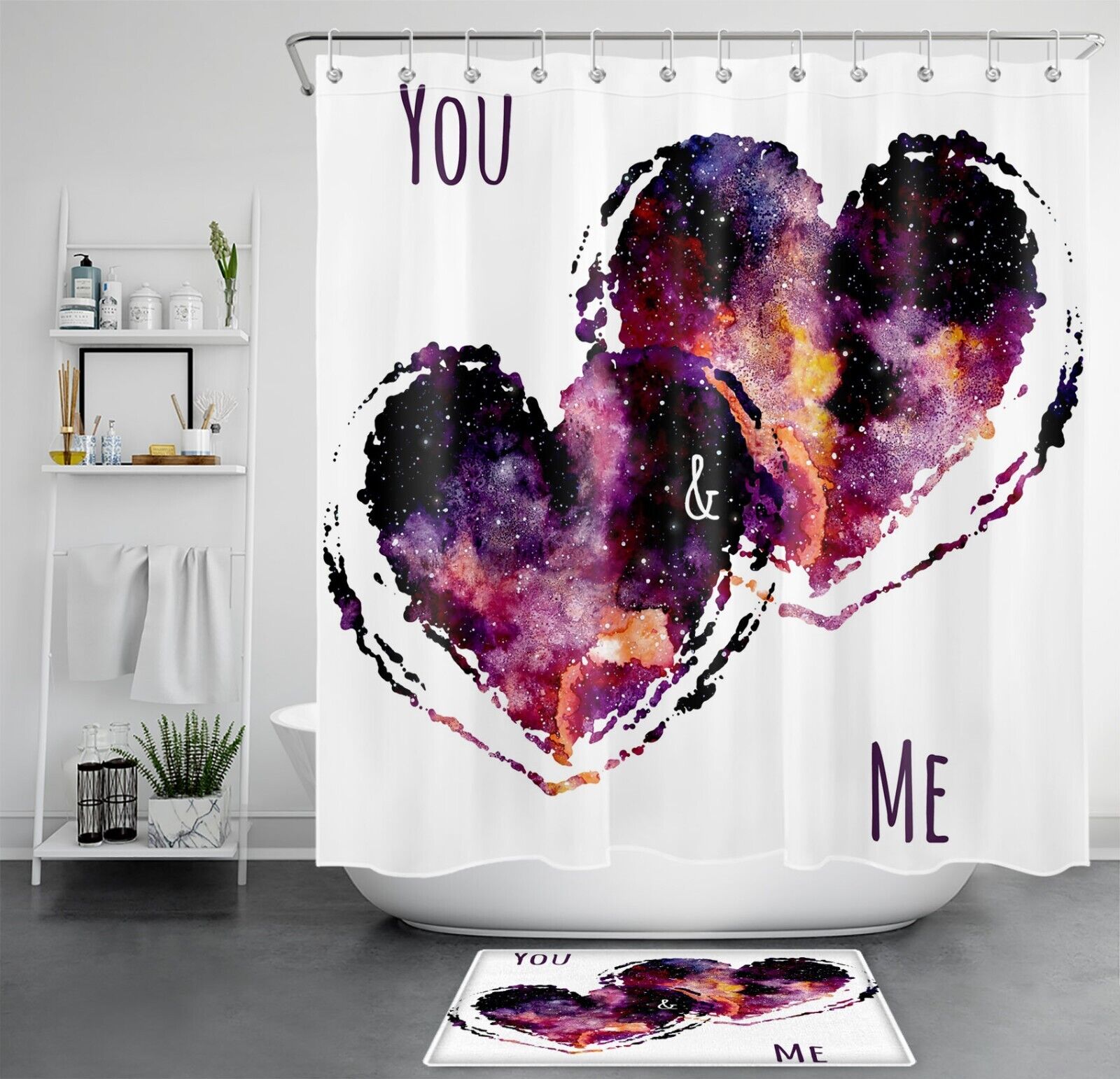 Heart-Shaped Floral Shower Curtain With Quotes