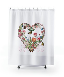 Heart-Shaped Flower And Butterfly Shower Curtain With A Touch Of Romance For Your Wedding Gift