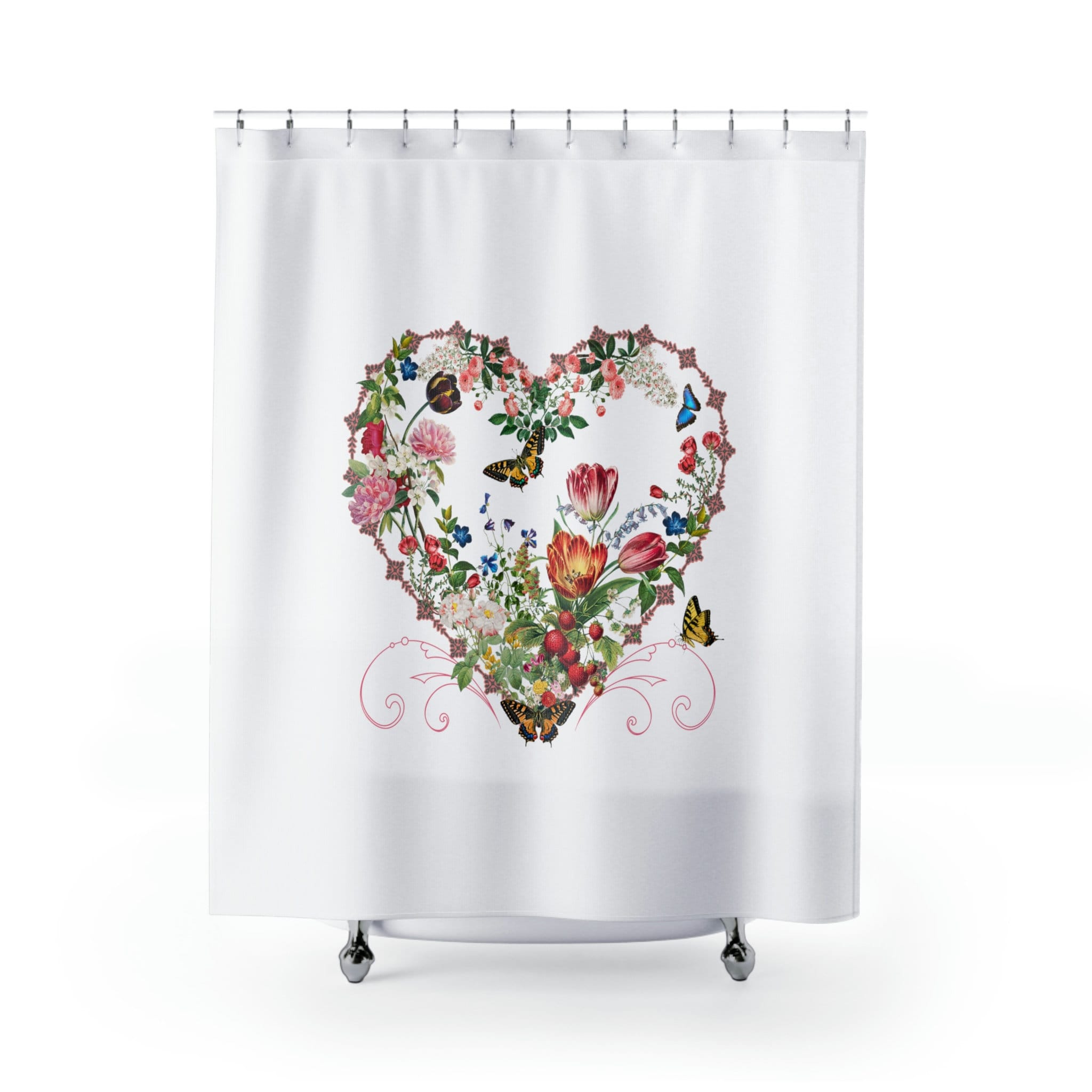 Heart-Shaped Flower And Butterfly Shower Curtain With A Touch Of Romance For Your Wedding Gift