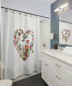 Heart-Shaped Flower And Butterfly Shower Curtain With A Touch Of Romance For Your Wedding Gift
