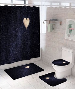 Heart-Shaped Moon Waterproof Shower Curtain Set For Romantic Atmosphere