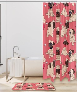Heart-melting Pug Puppy Love Pattern Shower Curtain for Dog Lovers' Bathrooms