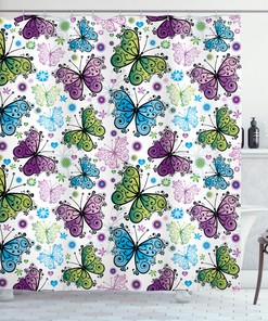 Hearts And Dots Butterfly Shower Curtain - Black And White Print For A Chic And Simple Bathroom