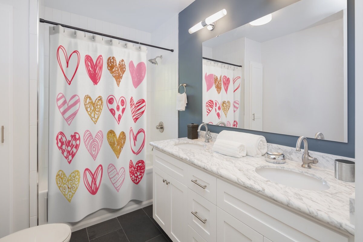 Hearts Love Shower Curtain For Romantic Bath