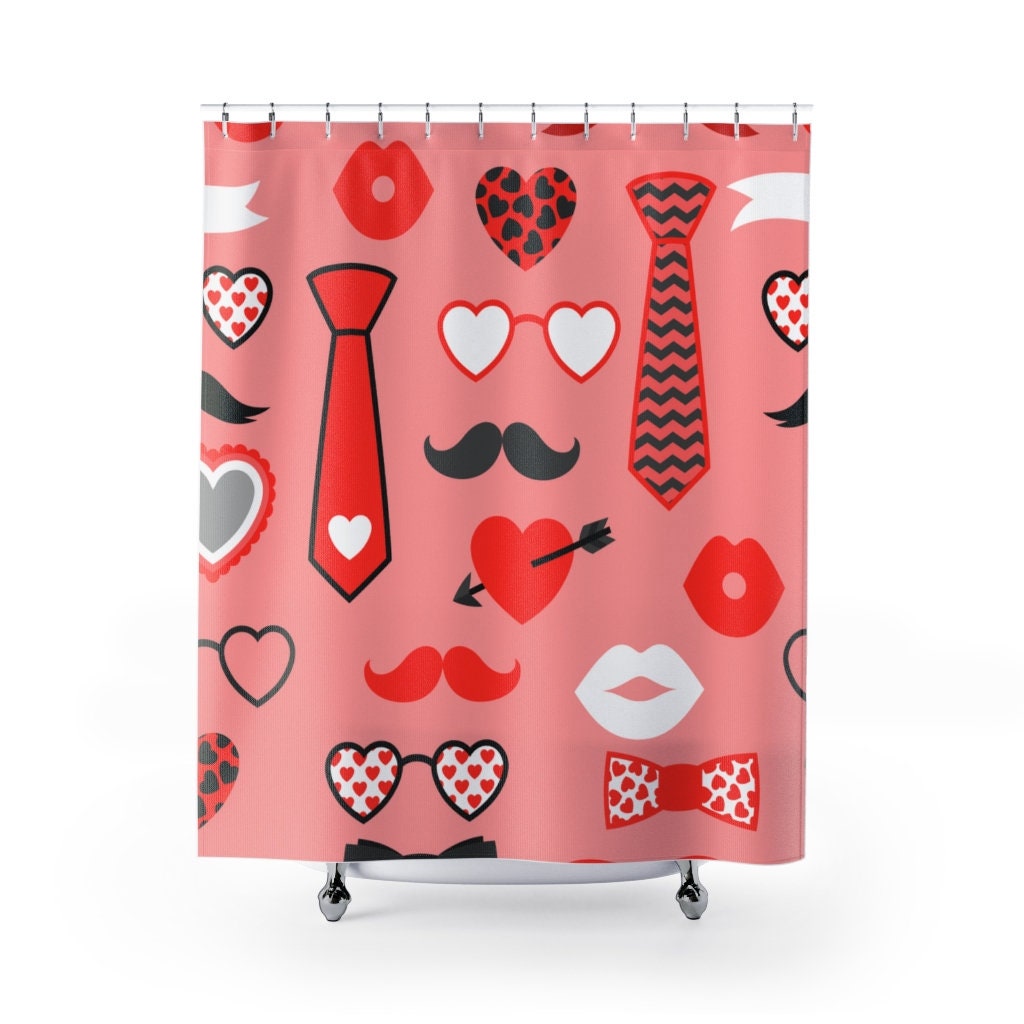 Hearts Pink Red Valentine's Day Shower Curtain for Bathroom Decor