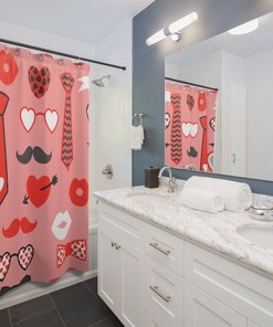 Hearts Pink Red Valentine's Day Shower Curtain for Bathroom Decor