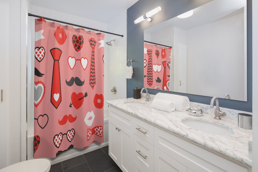 Hearts Pink Red Valentine's Day Shower Curtain for Bathroom Decor