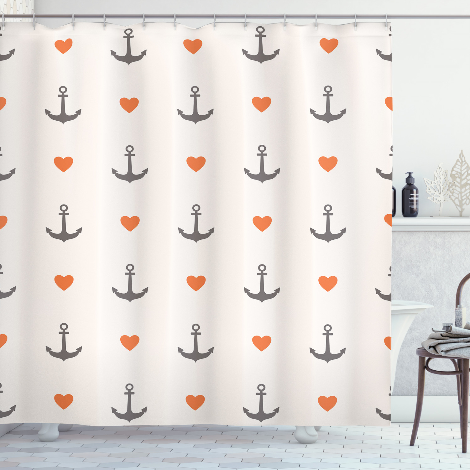 Hearts Sweet Romantic Beach Holiday Party Leisure Anchor Shower Curtain
