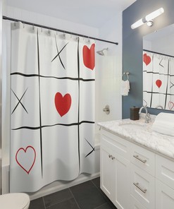 Hearts Tic Tac Toe Shower Curtain for Bathroom