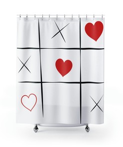 Hearts Tic Tac Toe Shower Curtain for Bathroom