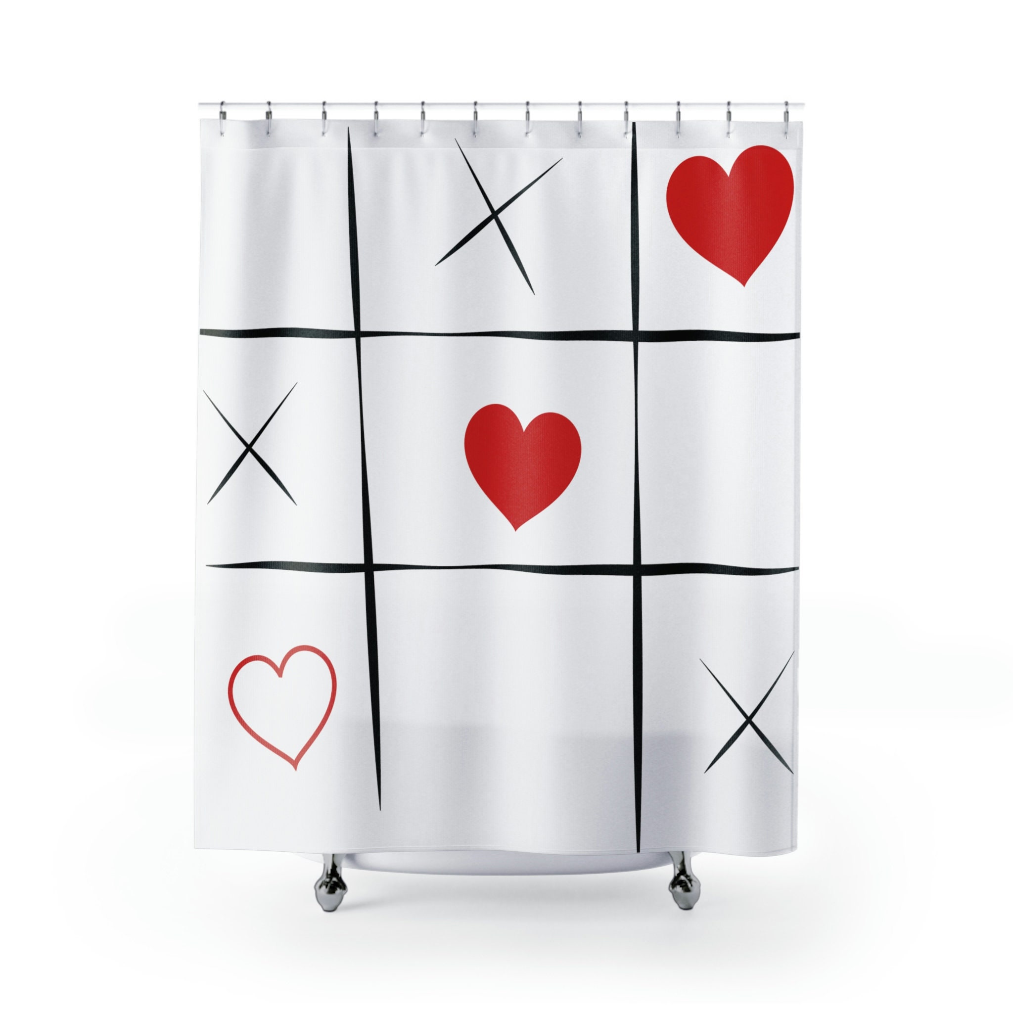 Hearts Tic Tac Toe Shower Curtain for Bathroom