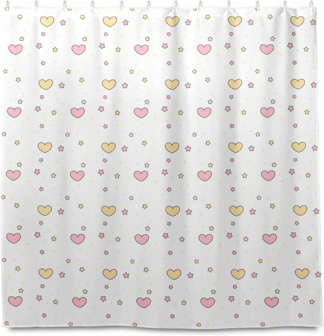 Hearts and Stars Shower Curtain Modern Home Bathroom Hotel Spa Decorations Waterproof Fabric