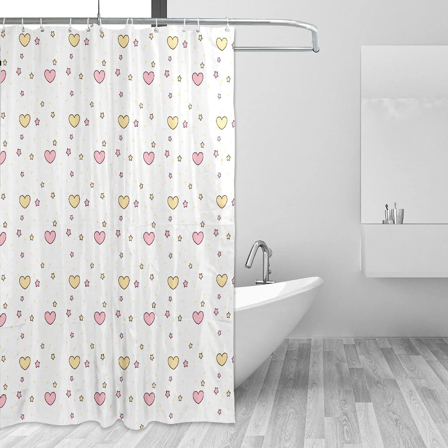 Hearts and Stars Shower Curtain Modern Home Bathroom Hotel Spa Decorations Waterproof Fabric