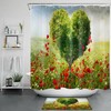 Heart-shaped Tree with Red Poppies and Flowers Shower Curtain for Valentine's Day
