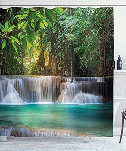 Heaven Like Waterfall Landscape Shower Curtain - Majestic River Bathroom Decor