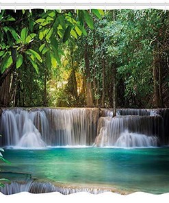 Heaven Like Waterfall Landscape Shower Curtain - Majestic River Bathroom Decor