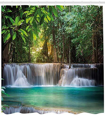 Heaven Like Waterfall Landscape Shower Curtain - Majestic River Bathroom Decor