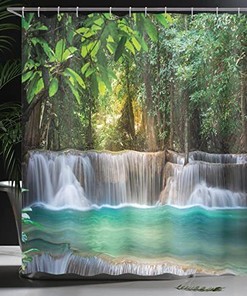 Heaven Like Waterfall Landscape Shower Curtain - Majestic River Bathroom Decor