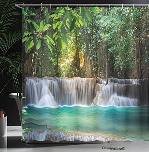Heaven Like Waterfall Landscape Shower Curtain - Majestic River Bathroom Decor